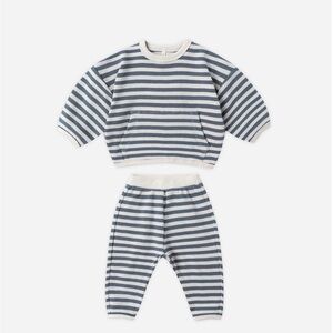 Quincy Mae Waffle Slouch Set, Black and White Stripes, 18-24 Months